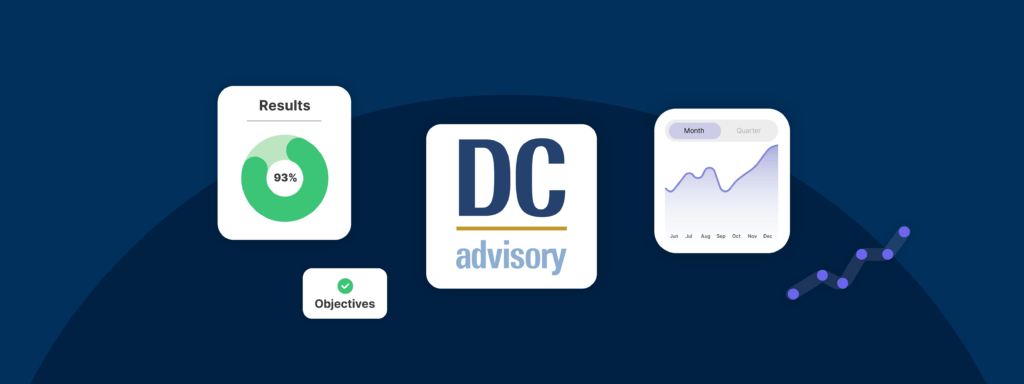 Banner with DC advisory logo, charts and graphs