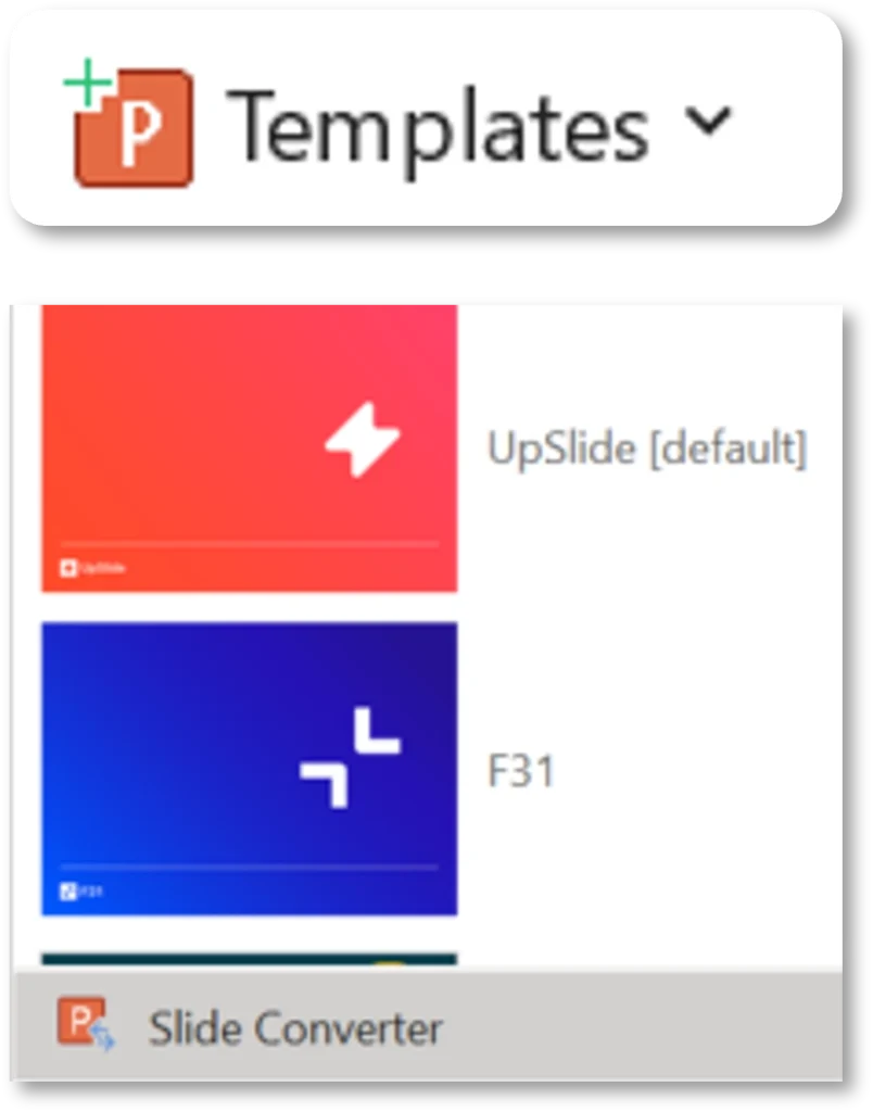 Templates dropdown in UpSlide