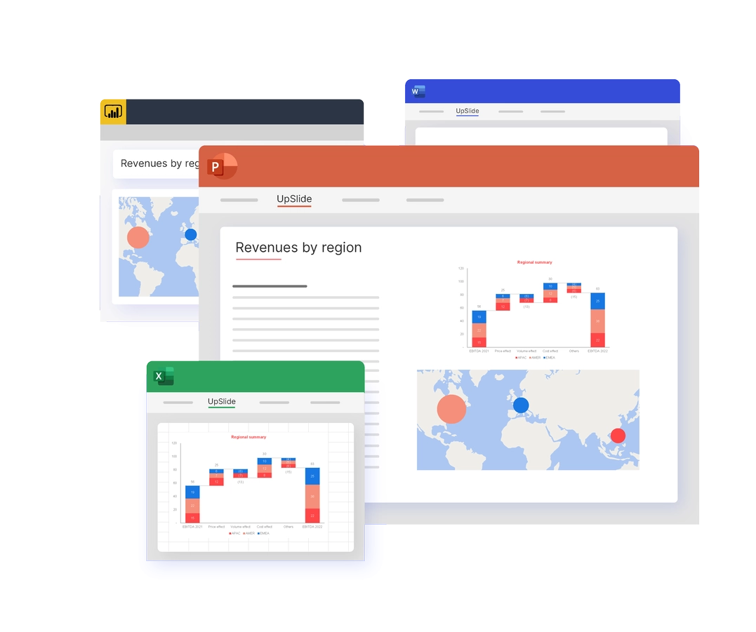 Windows showing all the Microsoft 365 applications: PowerPoint, Excel, Power BI, and Word.