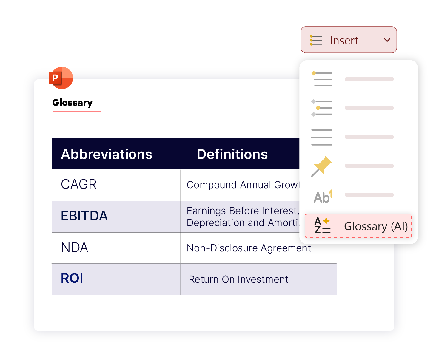 UpSlide's AI-powered Abbreviation Glossary can identify and define acronyms in PowerPoint.