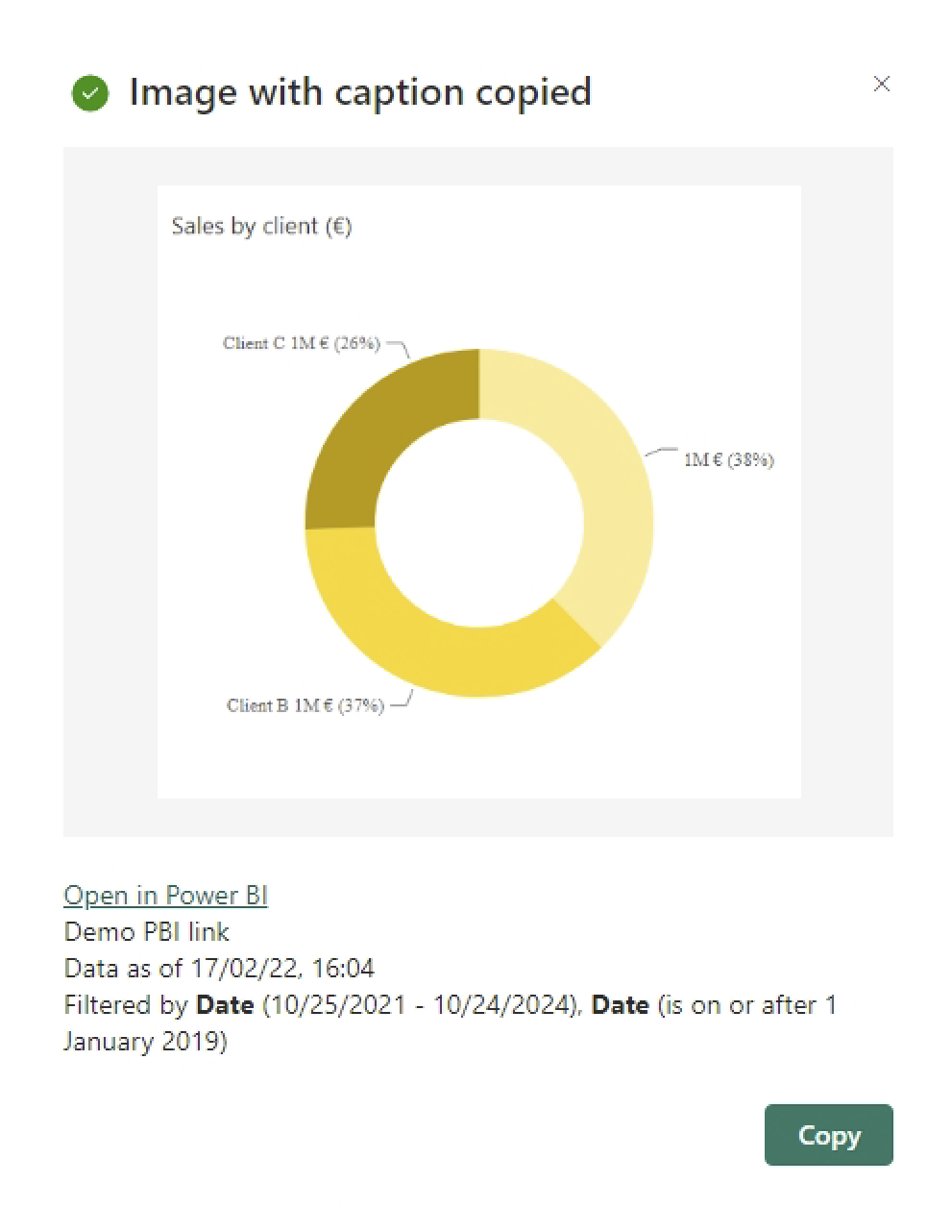 Connect Power BI to PowerPoint. Copy an image from Power BI to PowerPoint