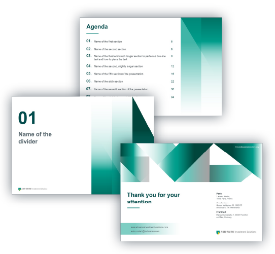 An example of a ABN Amro's PowerPoint templates - designed by UpSlide