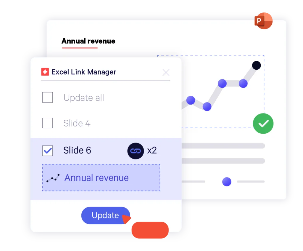 Update a specific linked Excel chart in PowerPoint with the Excel Link Manager.