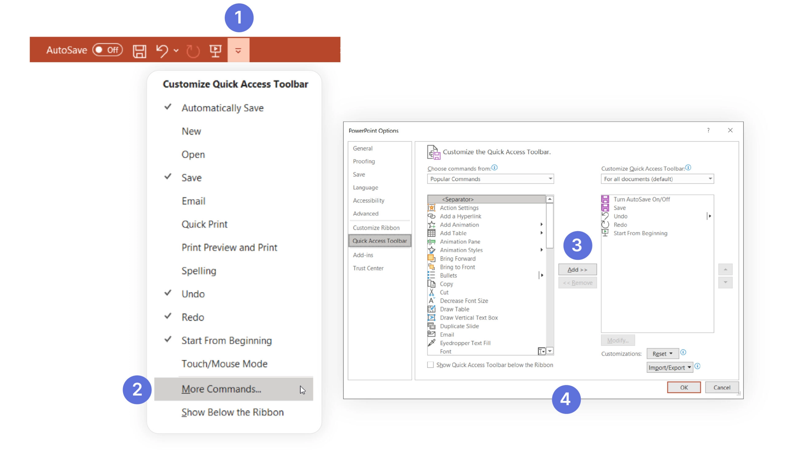 Update quick access menu in PowerPoint