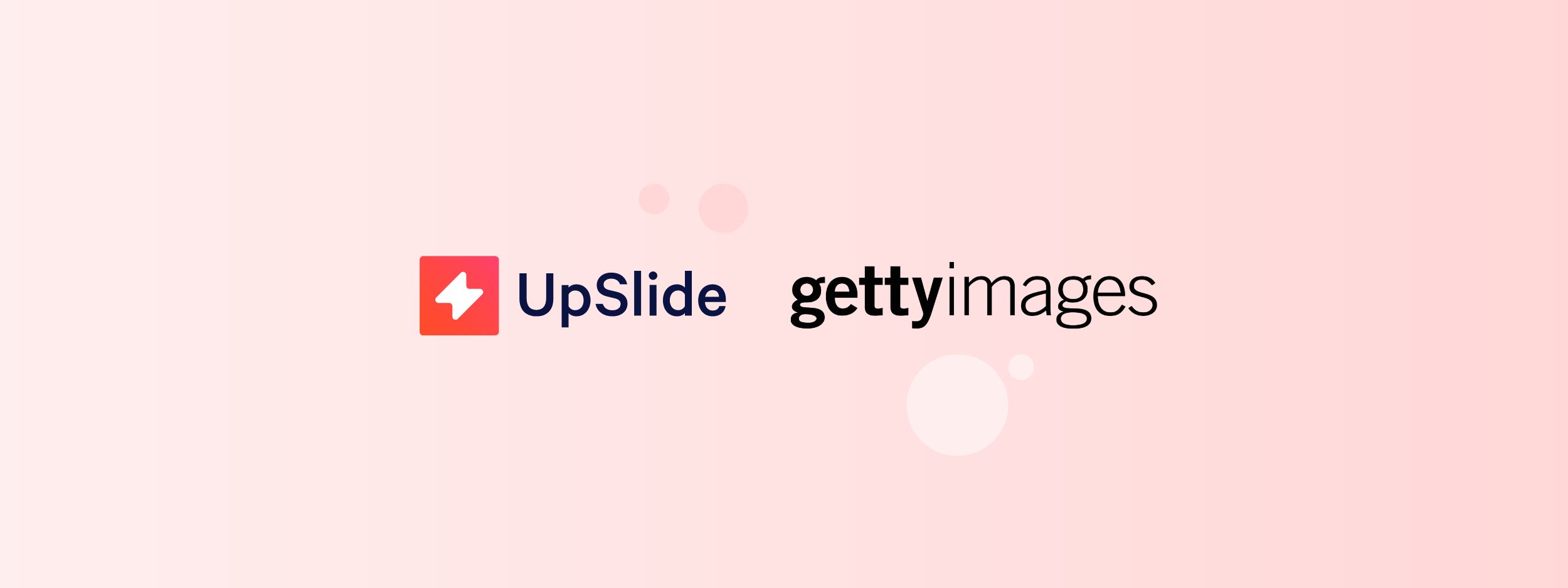 UpSlide logo (boulon blanc sur fond rouge et texte) à côté du logo Getty Images (texte) sur fond rose