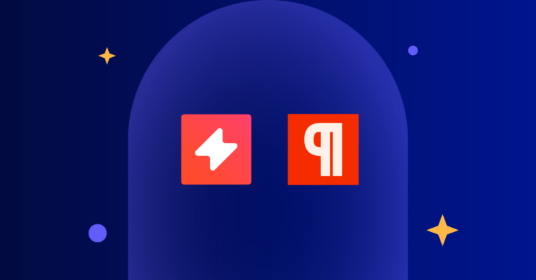 UpSlide favicon (white bolt on red squared background) next to Partech favicon (A stylized letter P) on blue background surrounded by small stars