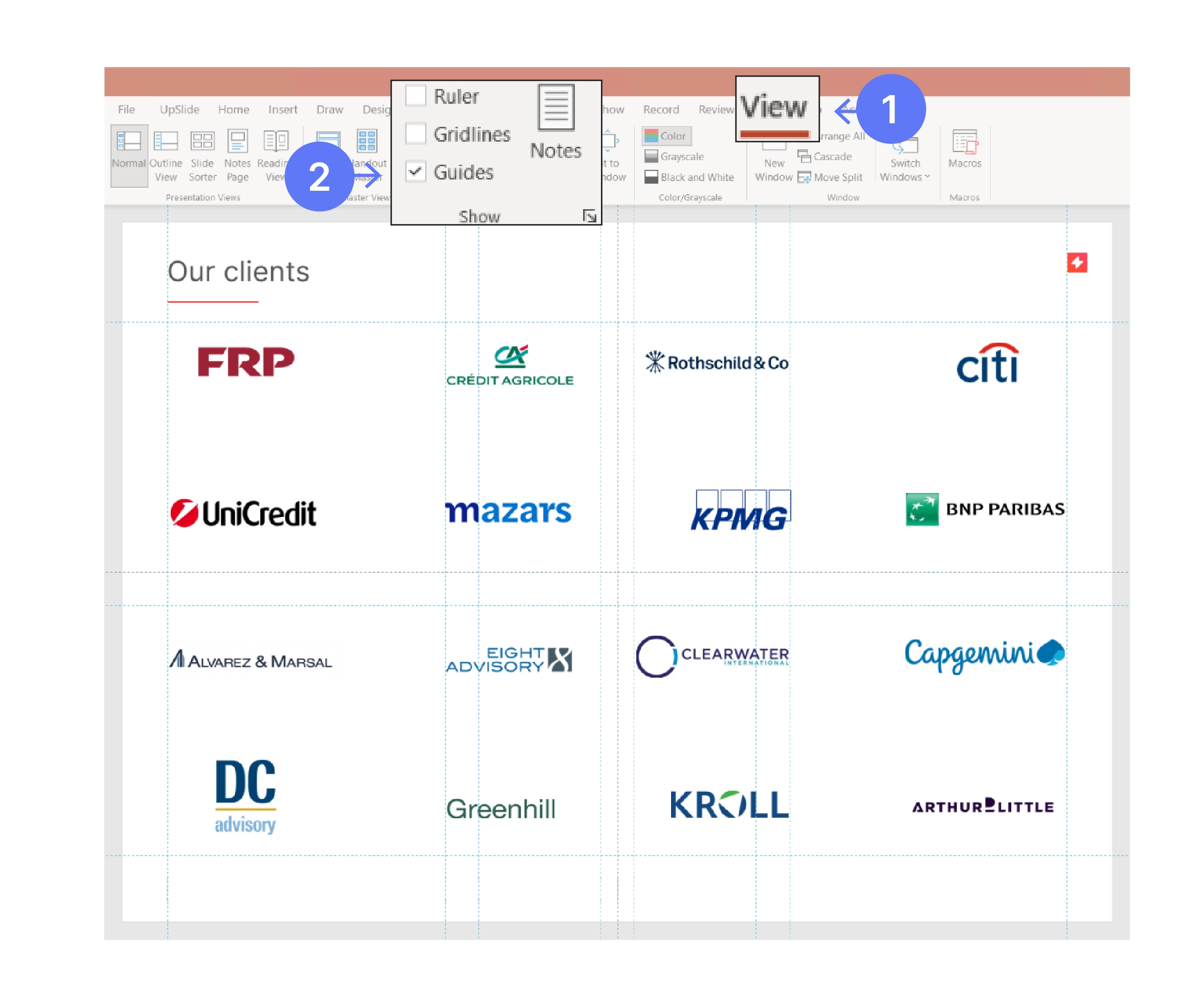 How to toggle the Guides in PowerPoint