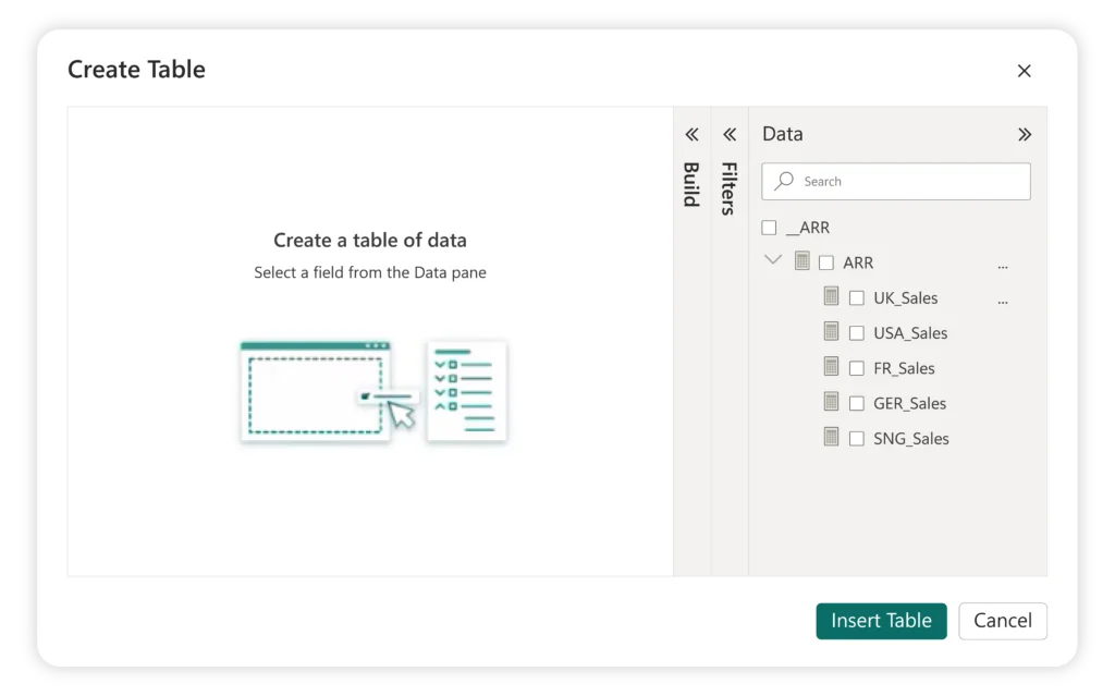 Create a table by retrieving data from Excel