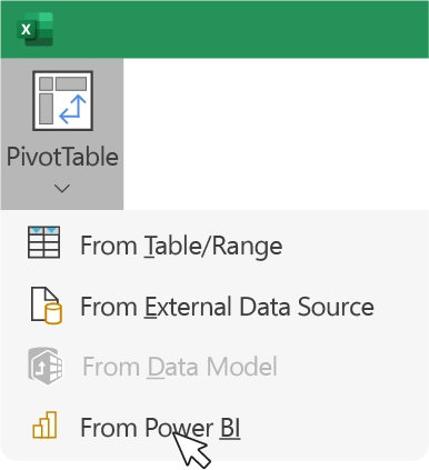 Export pivot table from Power BI to Excel