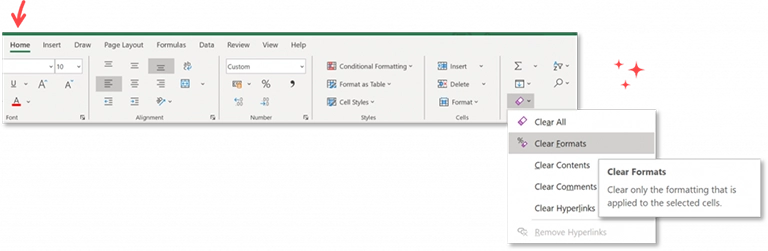 How to clear data formatting in Excel