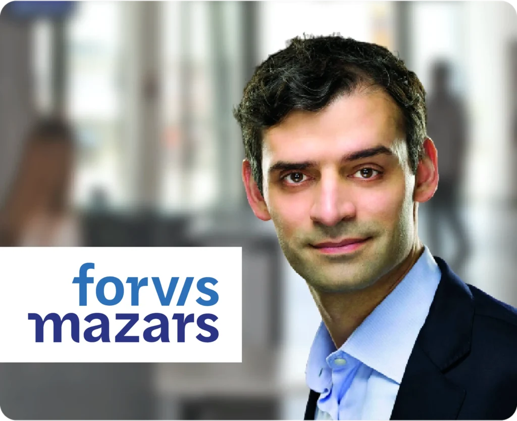 Picture of a man next to the Mazars logo