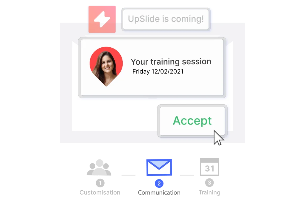 An invitation to an UpSlide training session with a button to accept