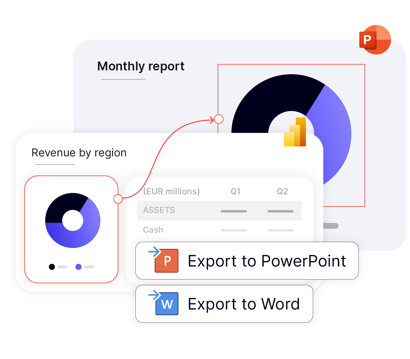 UpSlide's Power BI integration, enabling the quick embedding of live Power BI data into reports, ensuring real-time updates and dynamic visualizations.