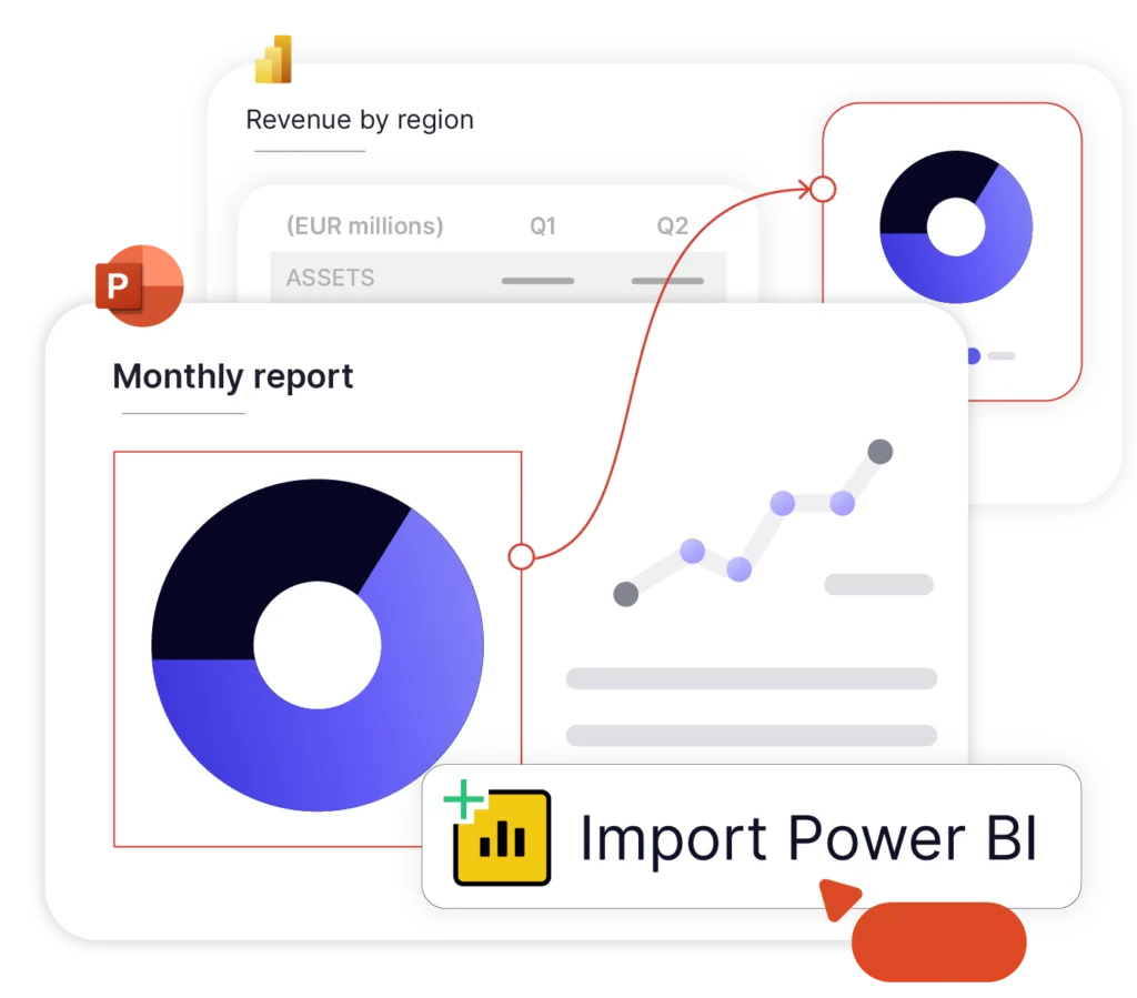 Visual showing how to link data from Power BI to PowerPoint.