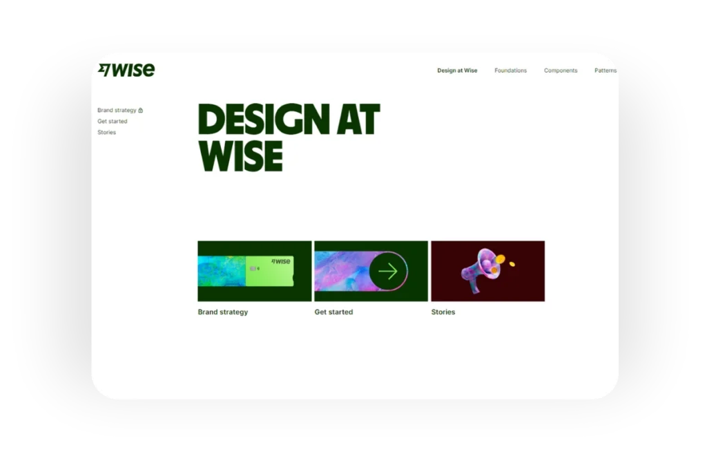 screenshot of the page wise.design showing graphic elements from the brand Wise