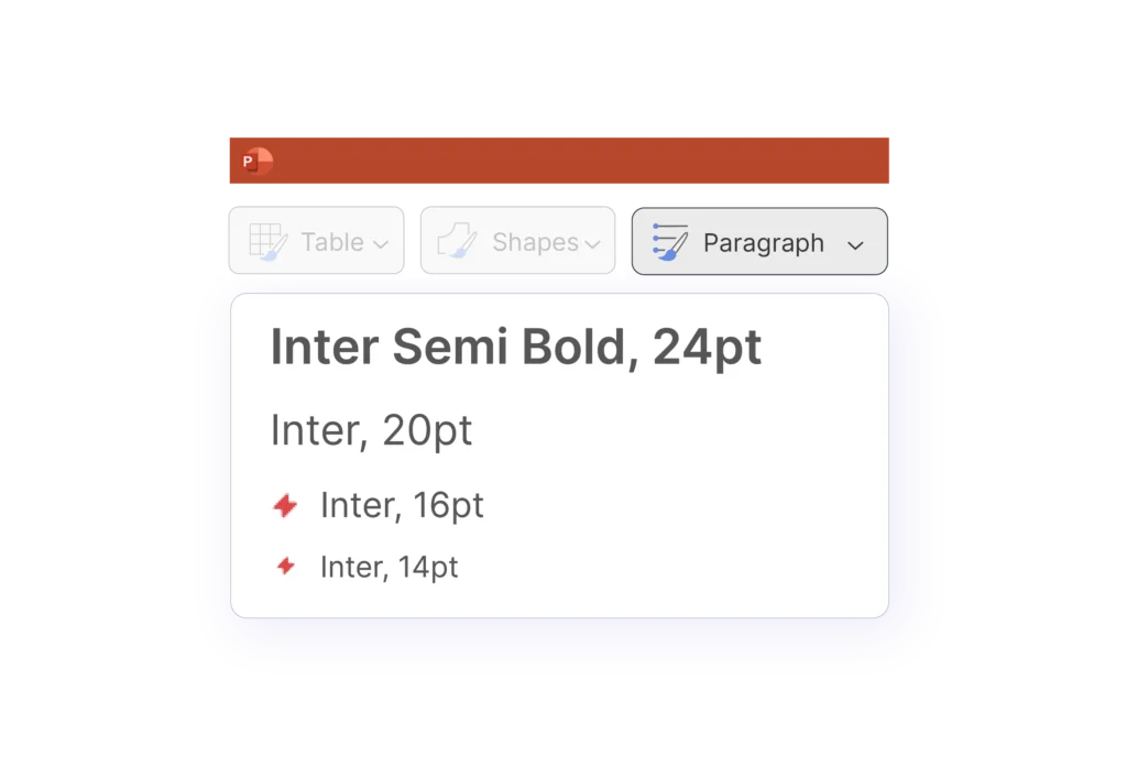 A picture showing UpSlide's PowerPoint Formatting features, particularly the custom bullets feature