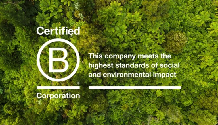 A visual showing UpSlide receiving B Corp Certification