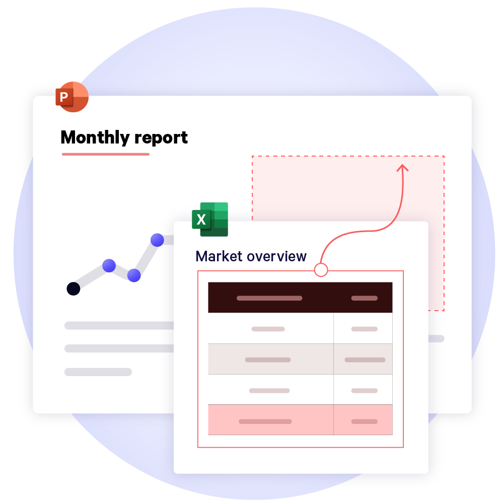 Exporter et lier un graphique de synthèse du marché de Excel à PowerPoint avec UpSlide.