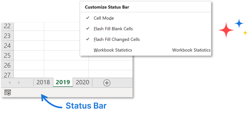 A picture showing a status bar in an Excel workbook