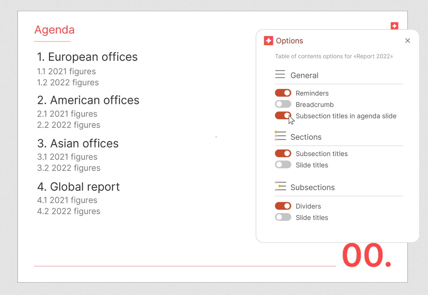 Une image montrant comment changer votre UpSlide Options de la table des matières