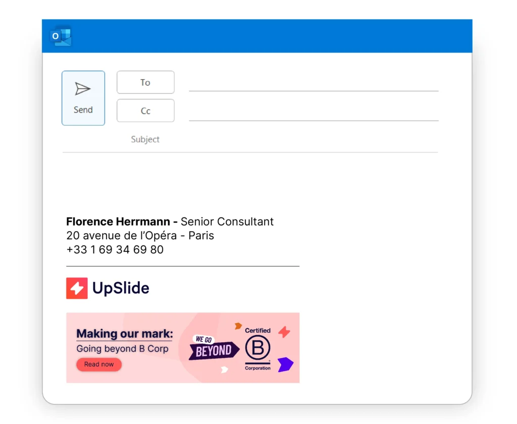 A picture showing how users will benefit from UpSlide's Outlook Signature Manager