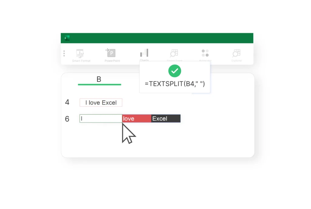 Excel formule montrant la formule FRACTIONNER.TEXTE