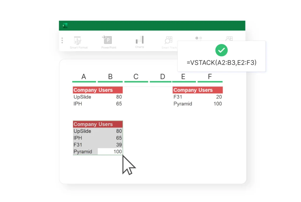 Excel classeur montrant la formule VSTACK