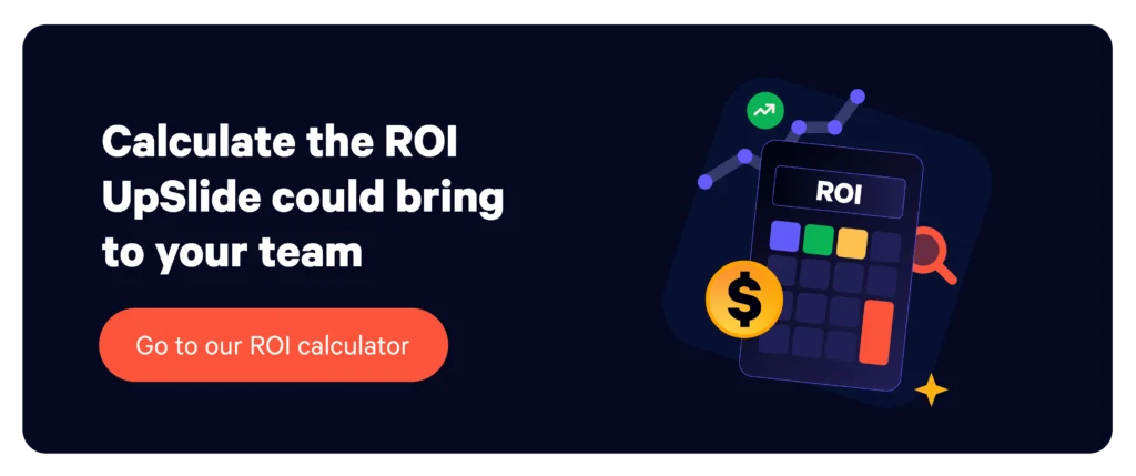 A banner navigating to UpSlide's ROI Calculator