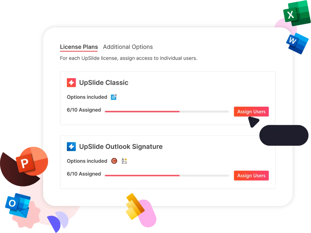 Une vue de la gestion de plusieurs licences UpSlide dans le portail.